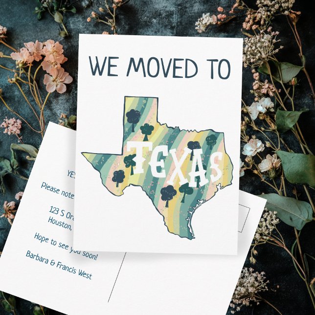 Postale NOUVELLE ADRESSE Déplacement de l'état TEXAS Carte (NEW ADDRESS Moving TEXAS State Illustrated Map Postcard
)