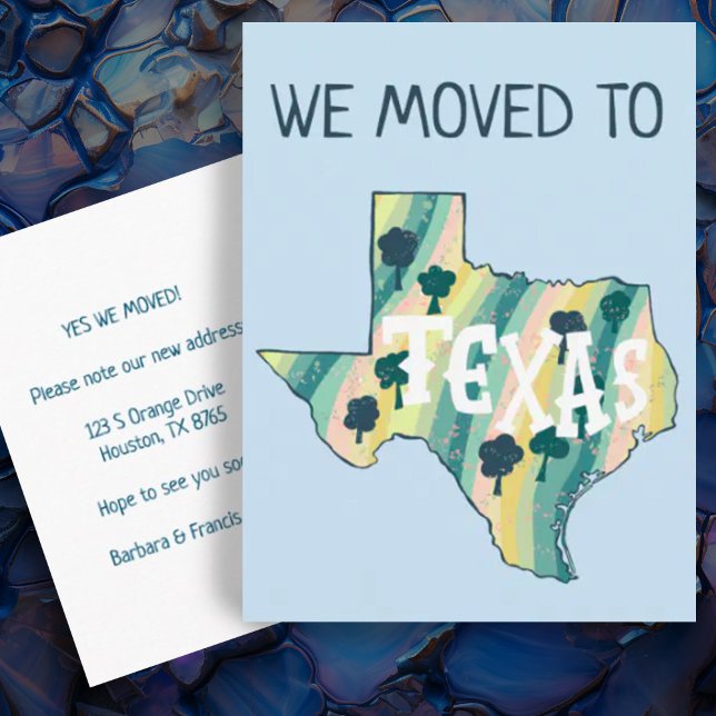 Postale NOUVELLE ADRESSE Déplacement de l'état TEXAS Carte (Moving announcement address change custom postcard Texas illustrated map)