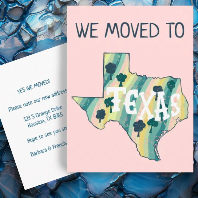 Postale NOUVELLE ADRESSE Déplacement de l'état TEXAS Carte (Moving announcement address change custom postcard Texas illustrated map)