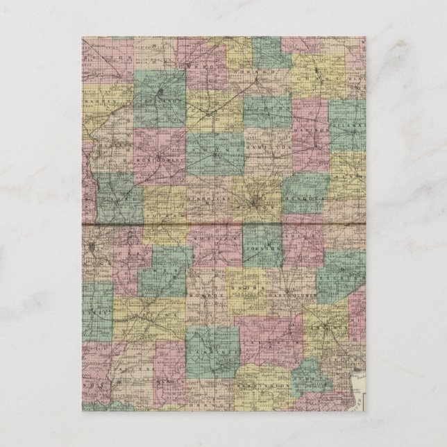 Postale Nouvelle carte de section et de canton de Indiana (Devant)
