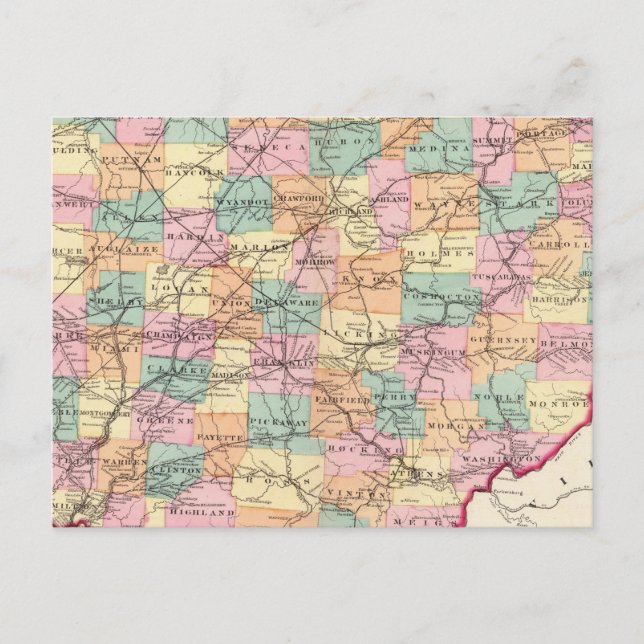 Postale Nouvelle carte ferroviaire de l'État de l'Ohio (Devant)
