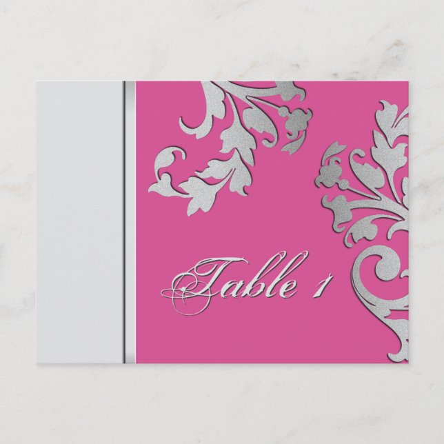 Postale Numéro de tableau Carte Mariage - Fuschia & Silver (Devant)