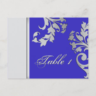 Postale Numéro de tableau Carte Mariage - Royal Blue & Sil
