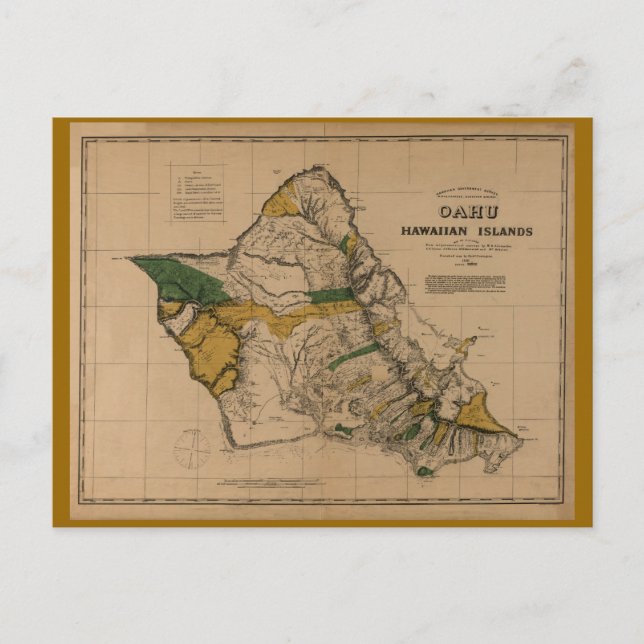 Postale Oahu, 1881, carte vintage d'Hawaï (Devant)