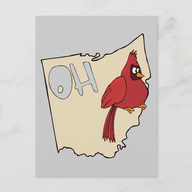 Postale Ohio OH Carte et Cardinal Bird Cartoon Art Moto (Devant)