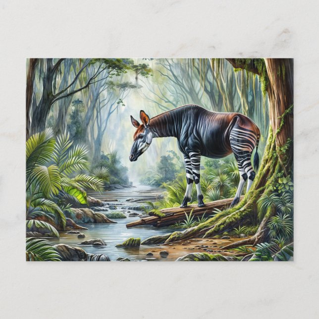 Postale Okapi dans Rainforest Wildlife Watercolor Carte Po (Devant)