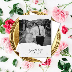 Postale Pages déchirées Enregistrer la date Photo Carte po