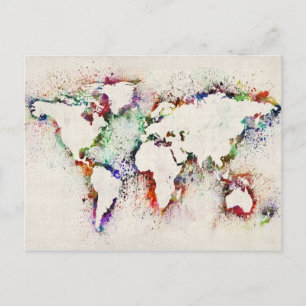 Postale Paint Splashes Texte Carte du monde