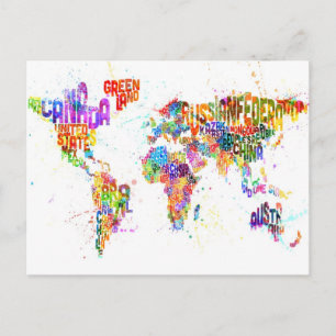 Postale Paint Splashes Texte Carte du monde
