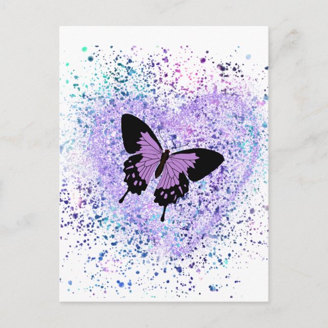 Postale Papillon Violet et Carte de Peinture (Devant)