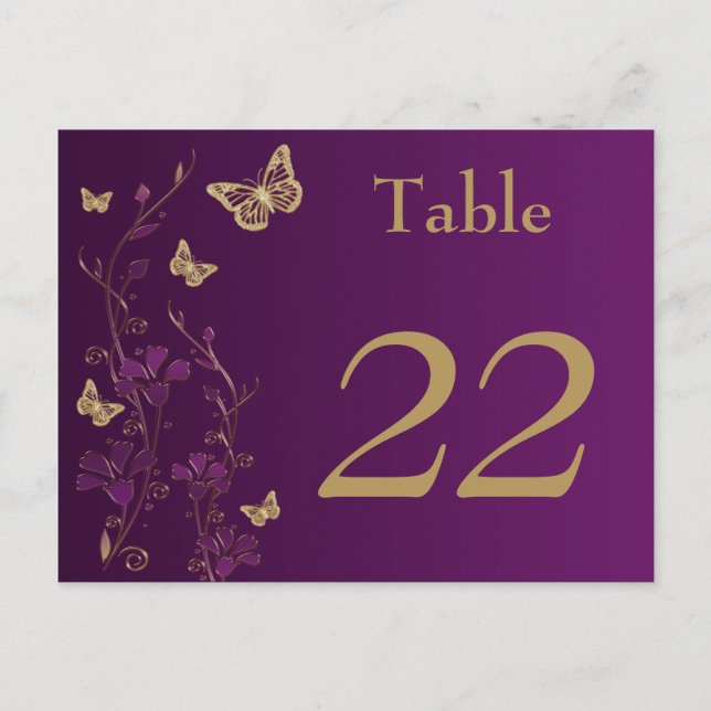 Postale Papillons floraux mauve, or Carte Numéro de tablea (Devant)
