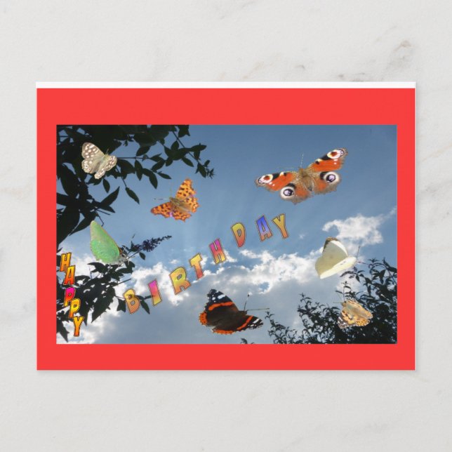 Postale Papillons Néerlandais Red Happy Anniversaire Carte (Devant)