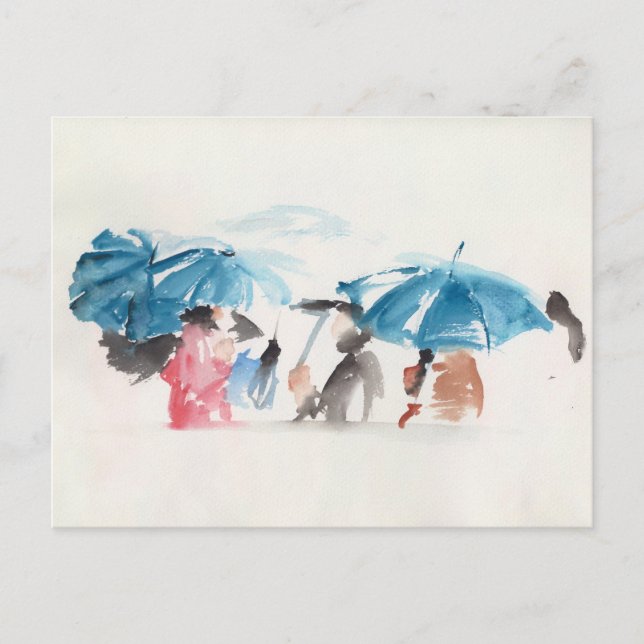 Postale Parapluies bleues Aquarelles originales Carte post (Devant)