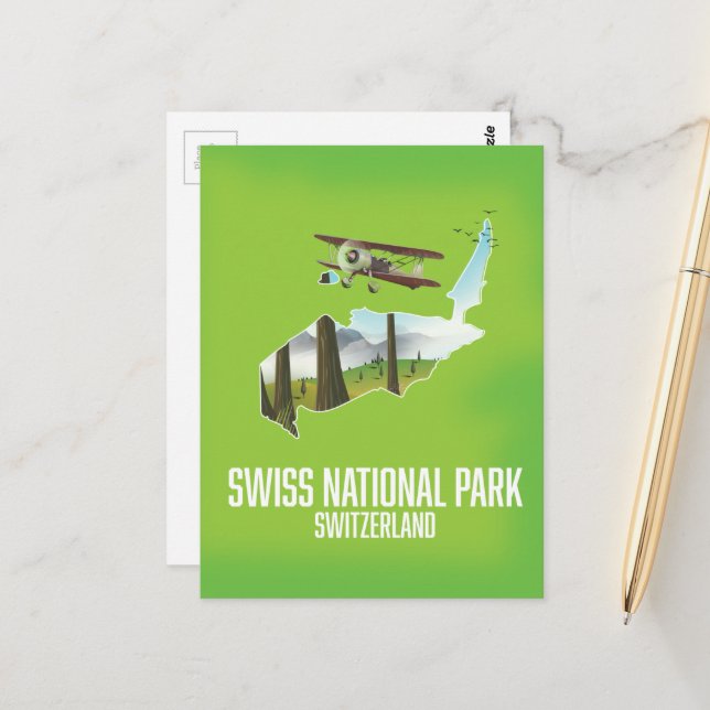 Postale Parc national suisse, carte de Suisse (Devant/Arrière en situation)