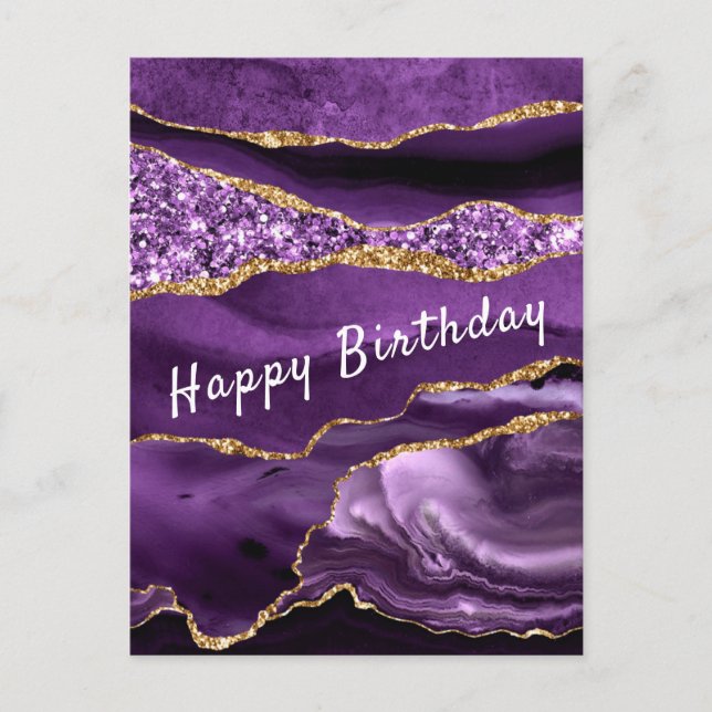 Postale Parties scintillant d'or violet Carte d'anniversai (Devant)