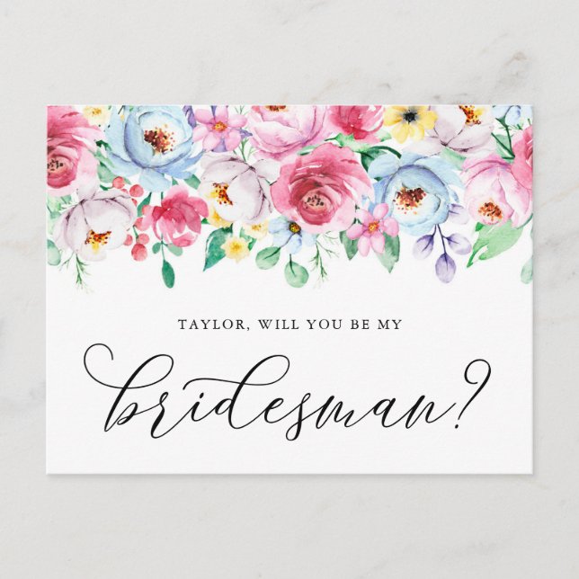 Postale Pastel Flowers Serez-Vous Ma Carte Bridesman (Devant)