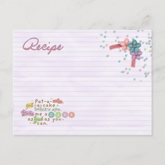 Postale pat une carte de recette de gâteau (Devant)