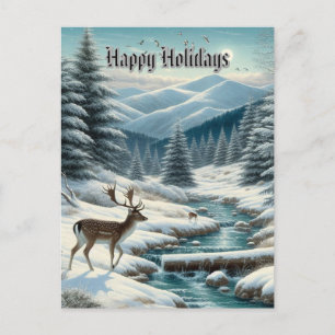 Postale Paysage neigeux avec Deer Happy Holidays Carte pos