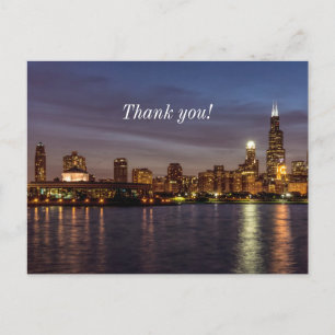 Postale Paysage urbain de Chicago la nuit Carte de remerci
