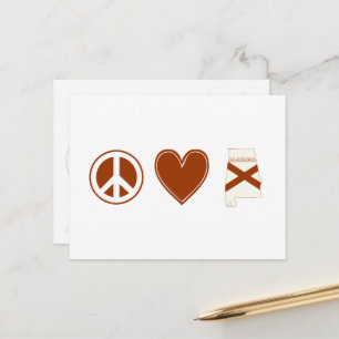 Postale Peace Love Alabama Carte Façonné Drapeau d'État Co