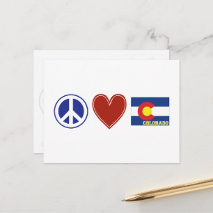 Postale Peace Love Colorado Carte Drapeau D'État En Forme