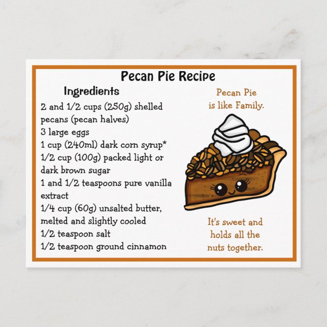 Postale Pecan Pie Recette Carte (Devant)