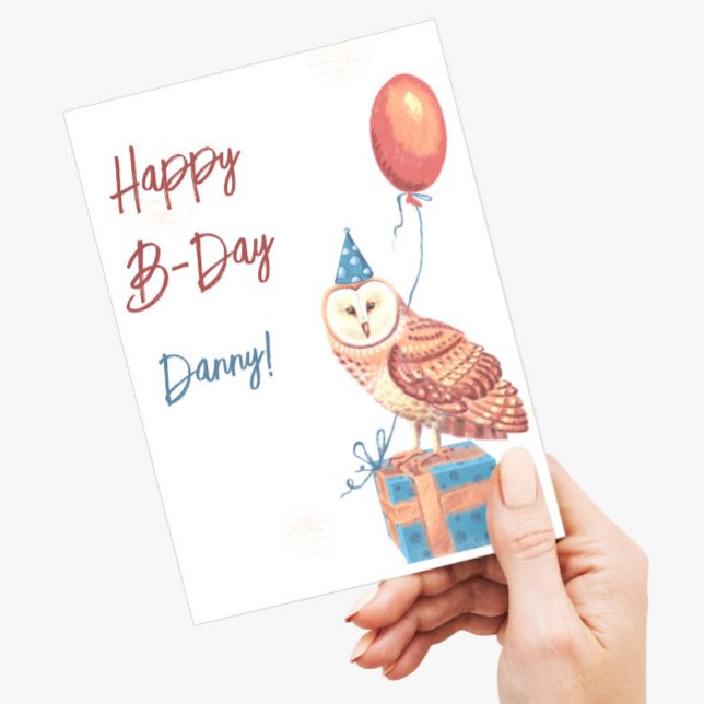 Postale Peindre une carte de bonne fête avec un hibou mign (Créateur téléchargé)