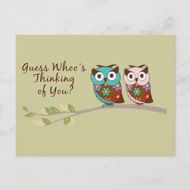 Postale Penser à la carte de hibou de qui (Devant)