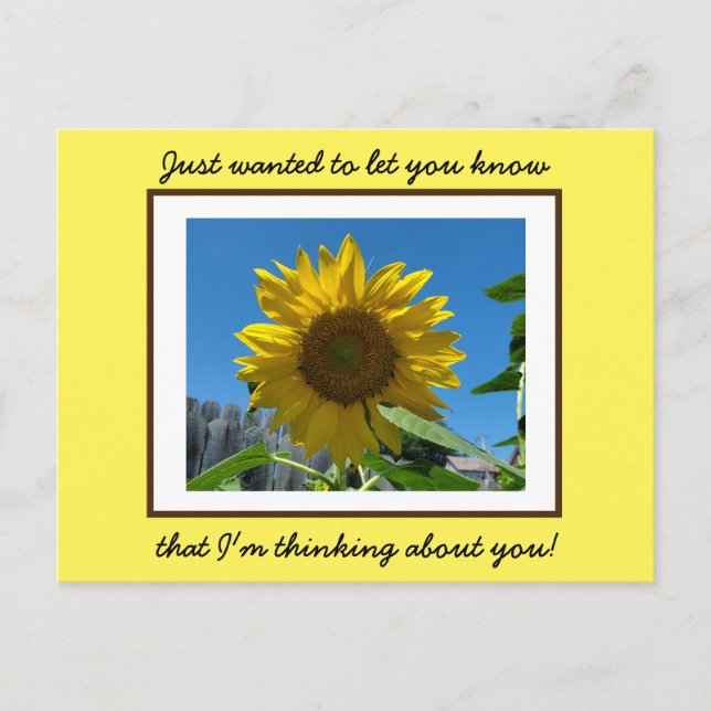 Postale Pensez à vous jolie carte de tournesol jaune (Devant)