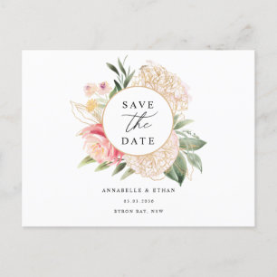 Postale Peony and Gold Flowers Enregistrer la date Carte p