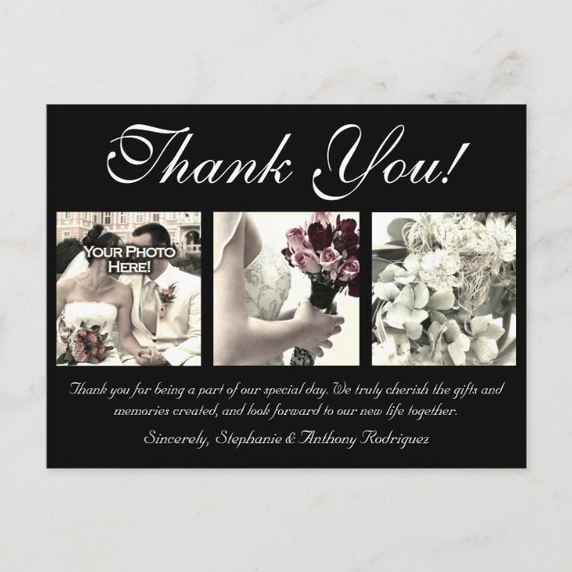 Postale Personnalisable Carte de remerciements Mariage 3 p (Devant)