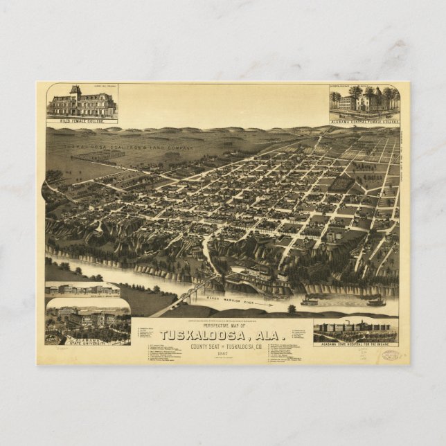 Postale Perspective Carte de Tuskaloosa Alabama (1887) (Devant)