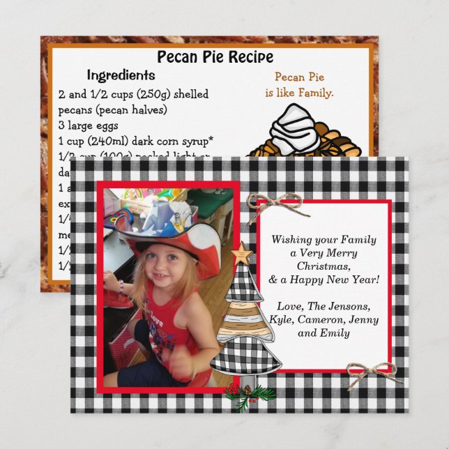 Postale Photo famille + Recette Carte de Noël (Devant / Derrière)