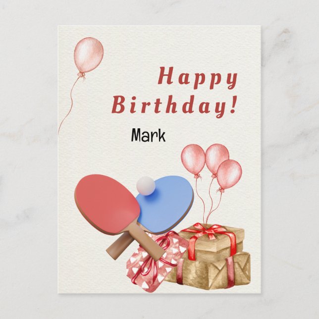 Postale Ping pong Table Tennis thème carte d'anniversaire (Devant)