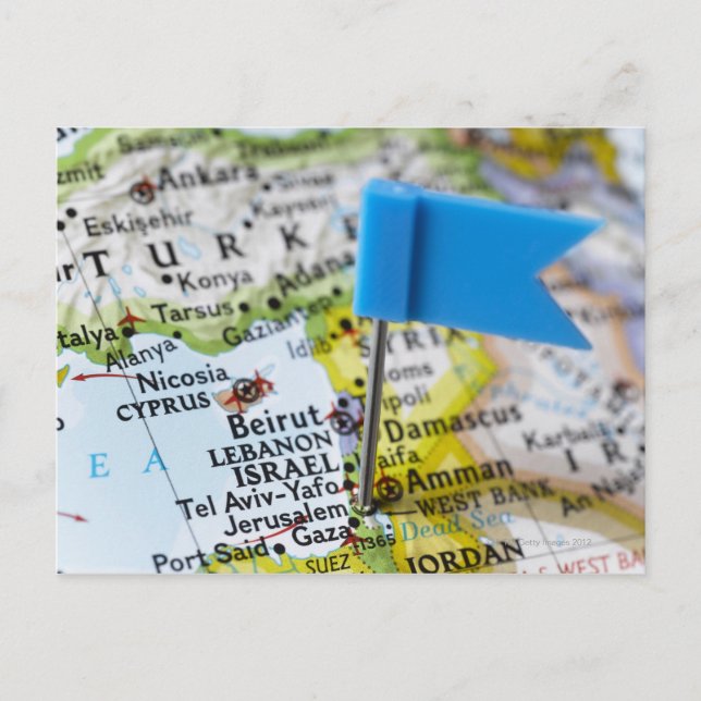 Postale Pingle de carte placée à Jérusalem, Israël sur la  (Devant)