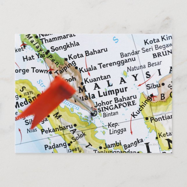 Postale Pingle de carte placée à Singapour sur la carte, g (Devant)