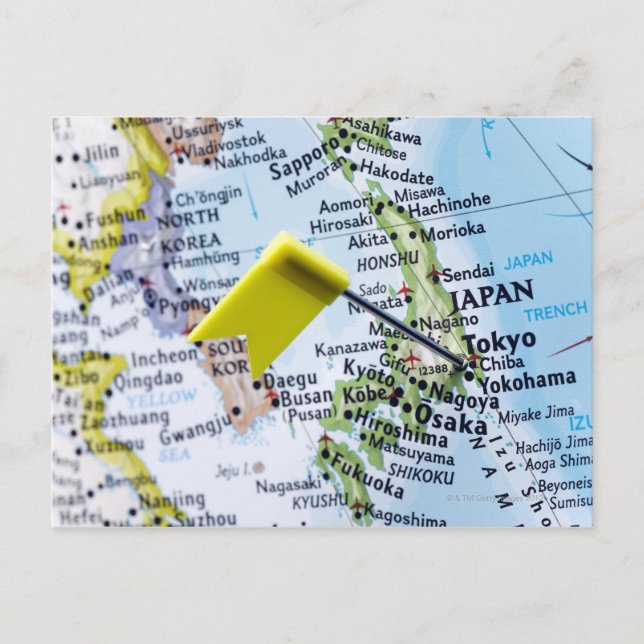 Postale Pingle de carte placée à Tokyo, Japon sur la carte (Devant)