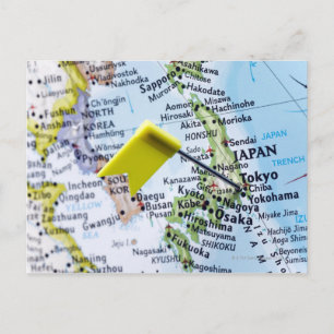 Postale Pingle de carte placée à Tokyo, Japon sur la carte