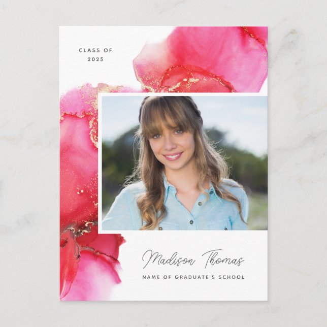 Postale Pink Gold Watercolor Photo Graduation Carte postal (Devant)