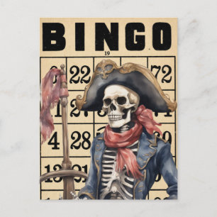 Postale Pirate à l'aquarelle sur carte de bingo vintage