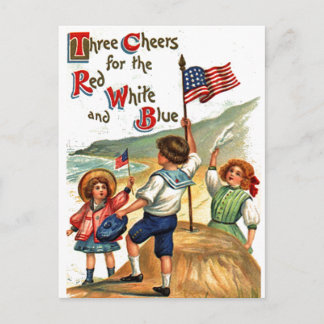 Postale Plage Enfants 4 juillet Drapeau Vintage Carte post