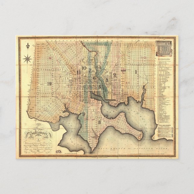 Postale Plan de la ville de la carte de Baltimore le (Devant)