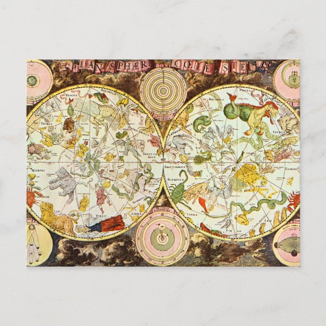Postale Planisphæ ri Coeleste 1698 - Carte d'astrologie (Devant)