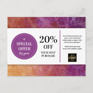 Postale Plum Purple Gold Coupon personnalisé rabais Carte 