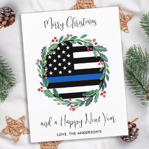 Postale Police Noël couronne bleu carte de vacances Budget