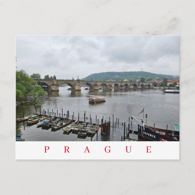 Postale Pont Charles de Prague et bateaux vue carte postal (Devant)