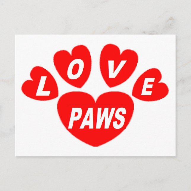Postale Poster carte Love Paws Coeurs Rouge (Devant)