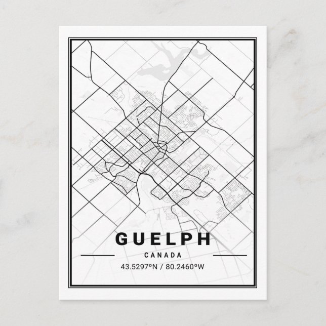 Postale Poster de la carte de la ville de voyage de Guelph (Devant)