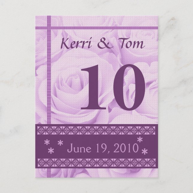 Postale PURPLE Mariage Rose Table Numéro de carte Réceptio (Devant)
