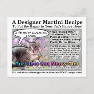 Postale Purr-fect Cat Meow Joke Martini Recette Carte post